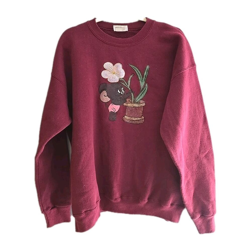 Vtg Riders Burgundy Embroidered Mouse Heavyweight Pullover Sweatshirt Womans 2X